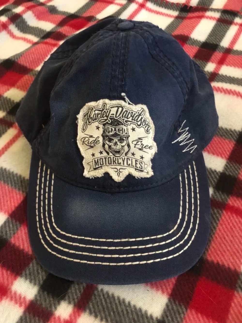 Vintage Harley-Davidson Ride Free Motorcycles Blue Adjustable Baseball Cap Hat